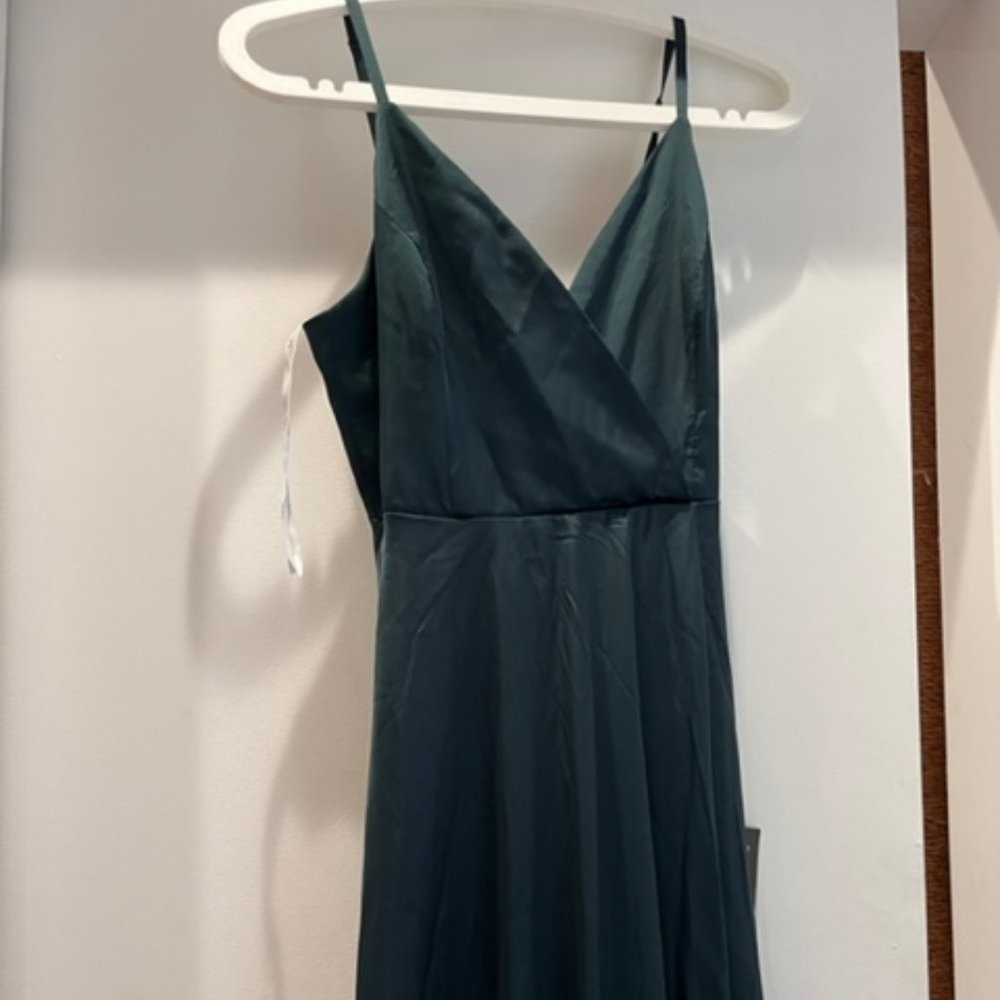 Lulu's Ode To Love Emerald Green Satin Maxi Dress